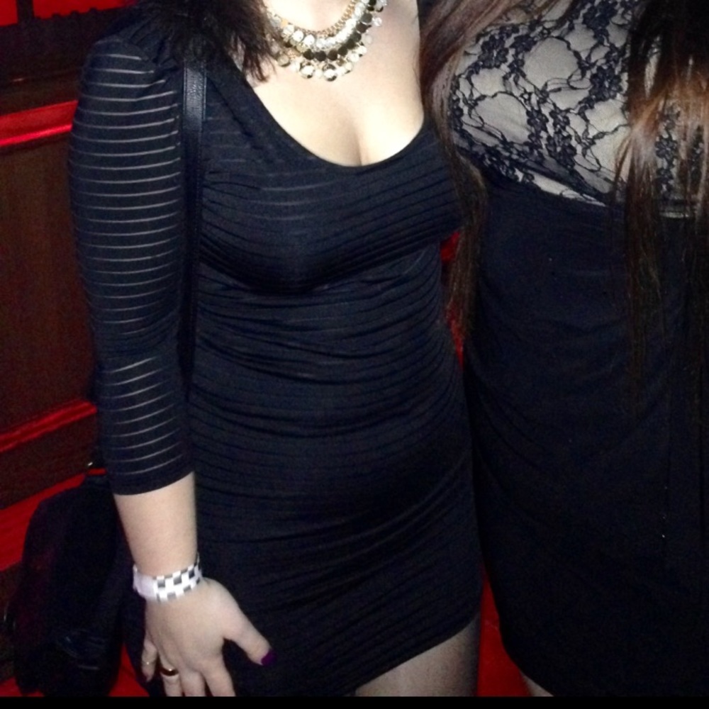 Black sheer patterned mini dress